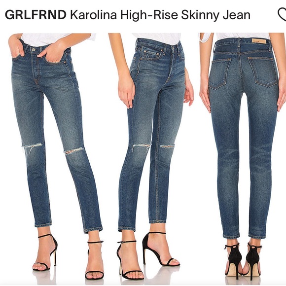 GRLFRND Denim - GRLFRND Karolina High-Rise Skinny Ripped Knees Medium Wash Button Fly Jeans